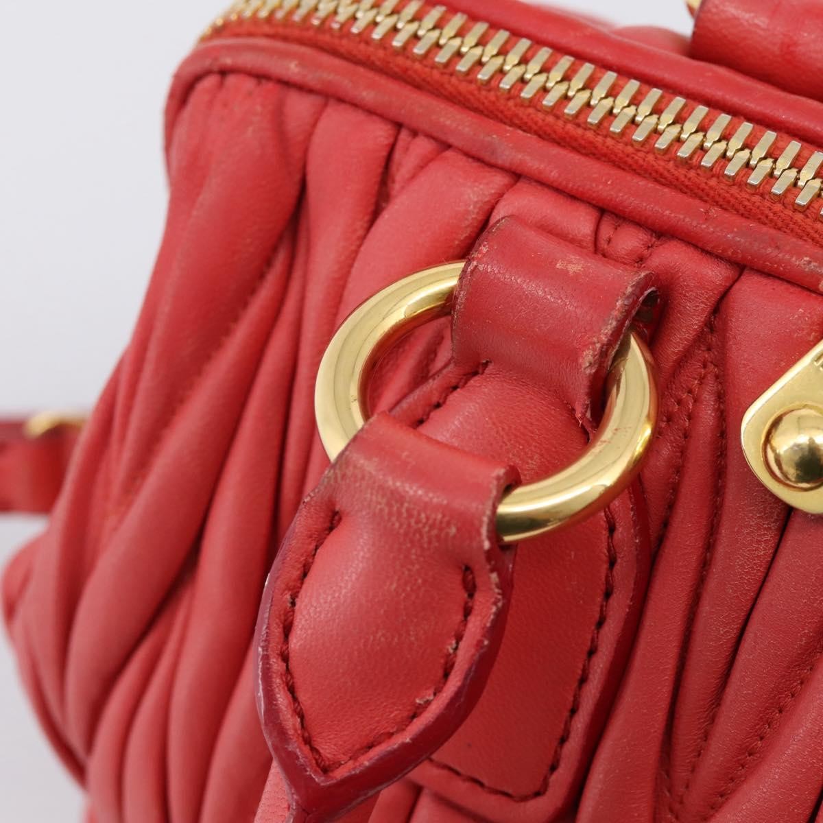 Miu Miu Madras Bowler Matelasse Leather Red Leather Handbag (Pre-Owned)