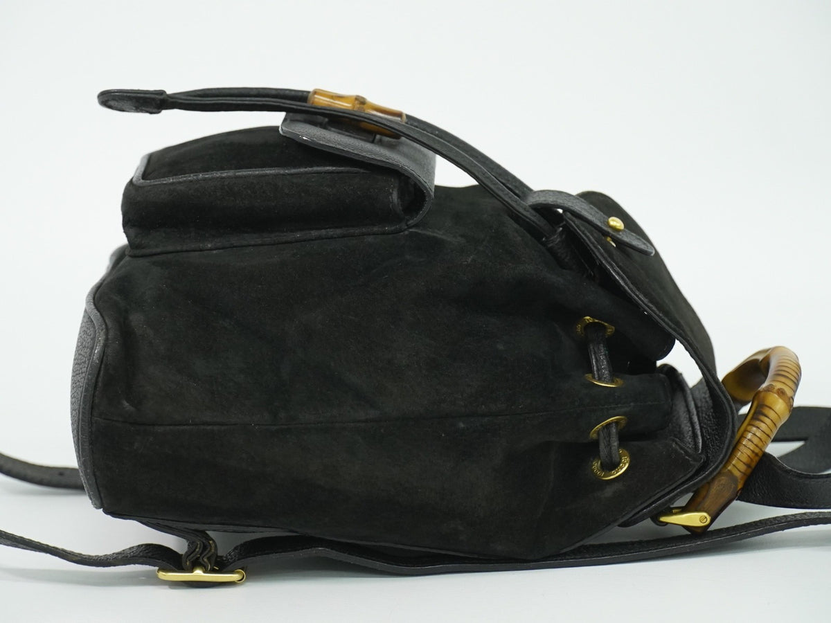 Gucci Vintage Bamboo Suede Black Suede Backpack Bag (Pre-Owned)