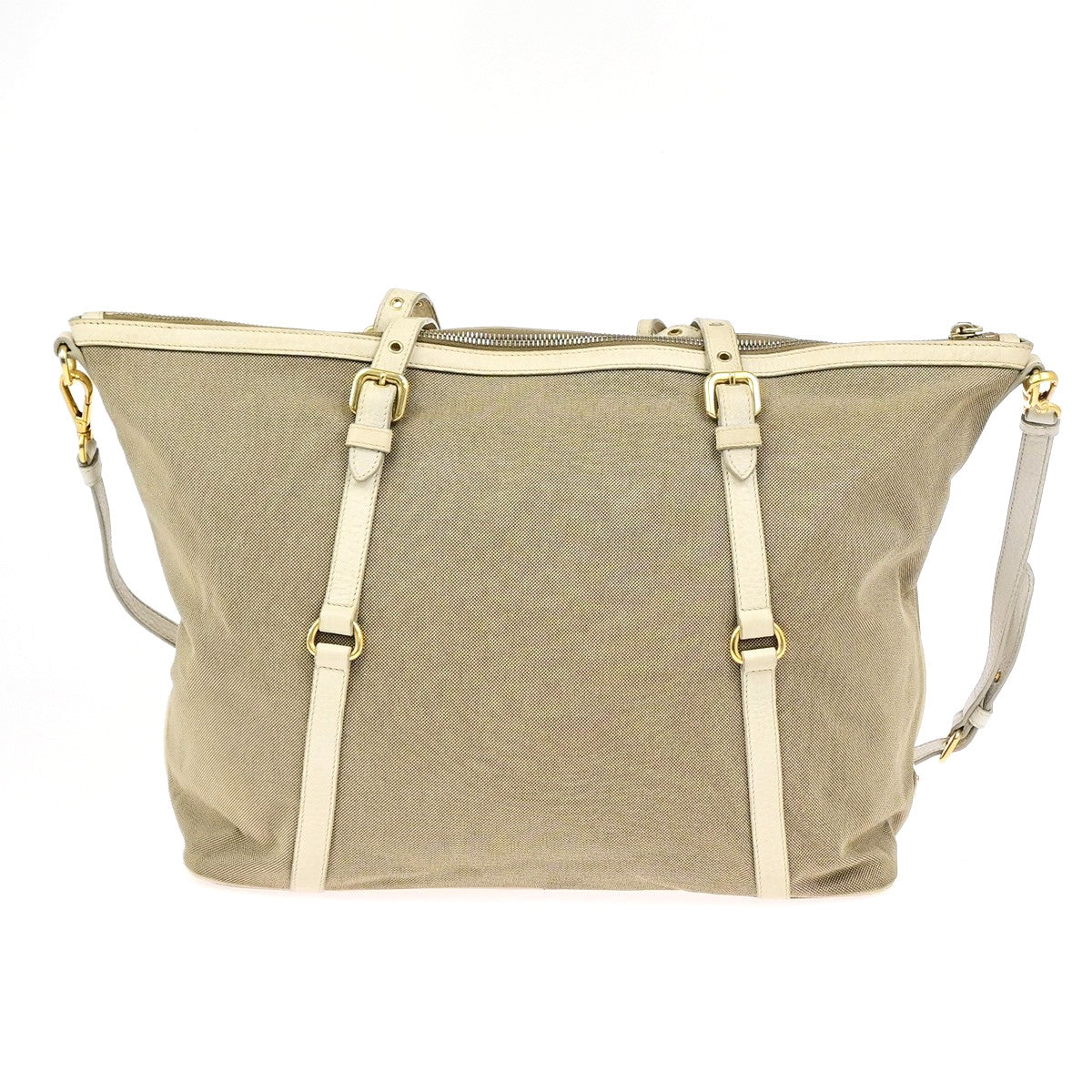 Prada Logo Convertible Shopper Canvas Brown Canvas Tote Bag Bag (Pre-Owned)