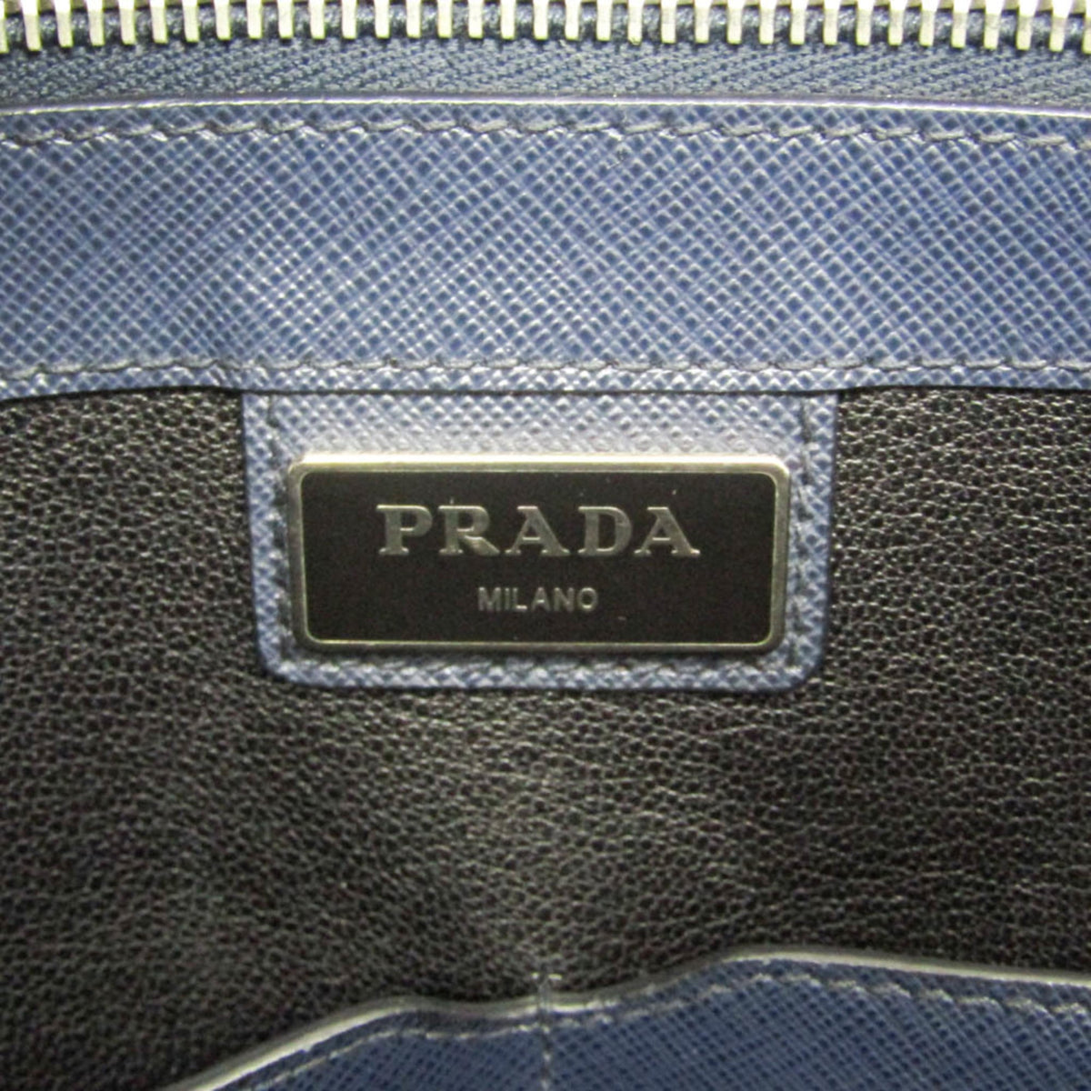 Prada Convertible Travel Saffiano Leather Navy Leather Briefcase Bag (Pre-Owned)
