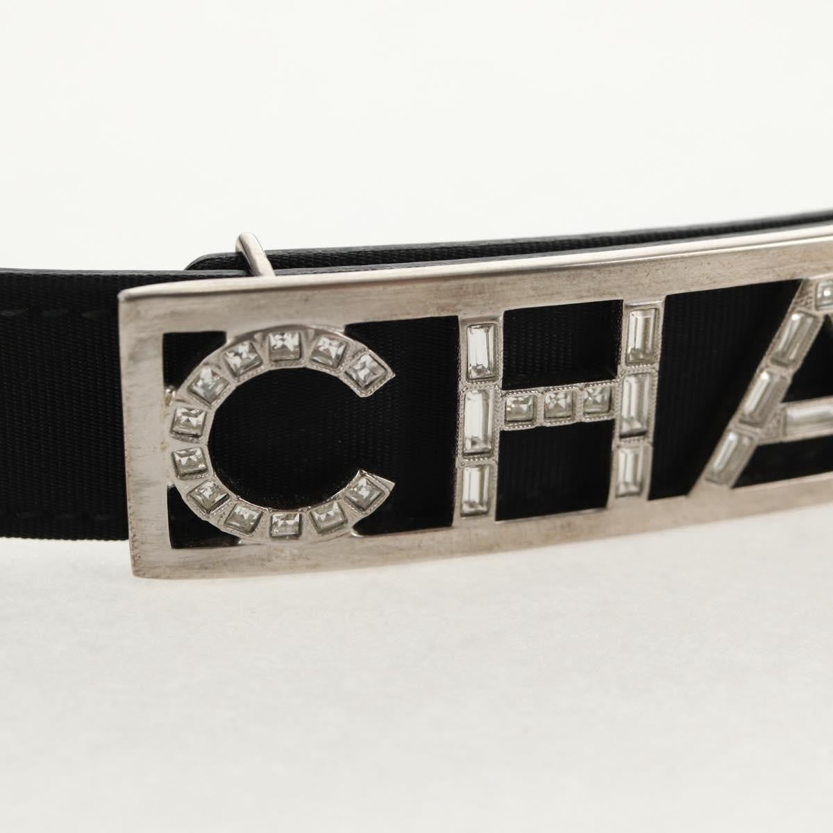Chanel Logo Belt Leather With Metal And Crystals Black Leather Belts Accessory (Pre-Owned)