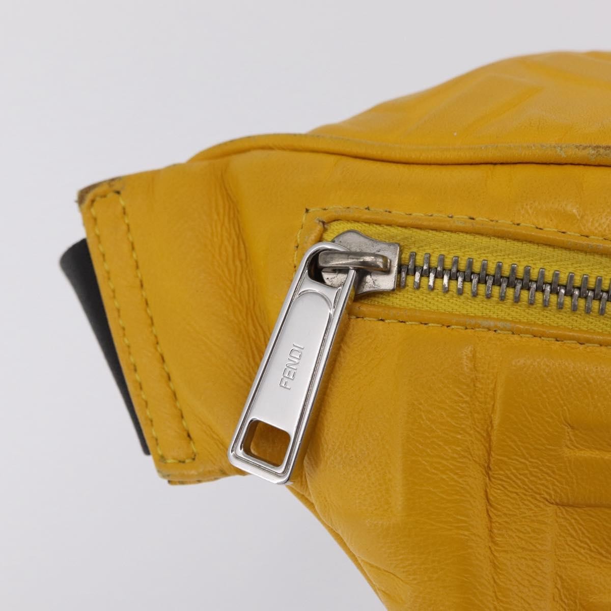 Fendi Zip Waist Zucca Embossed Leather Yellow Canvas Handbag (Pre-Owned)