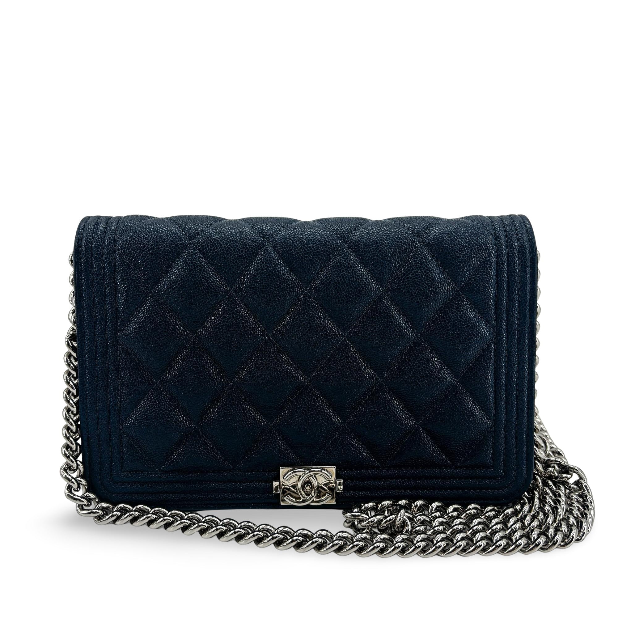 Chanel Boy Wallet On Chain Quilted Caviar Navy Leather Shoulder Bag Bag (Pre-Owned)