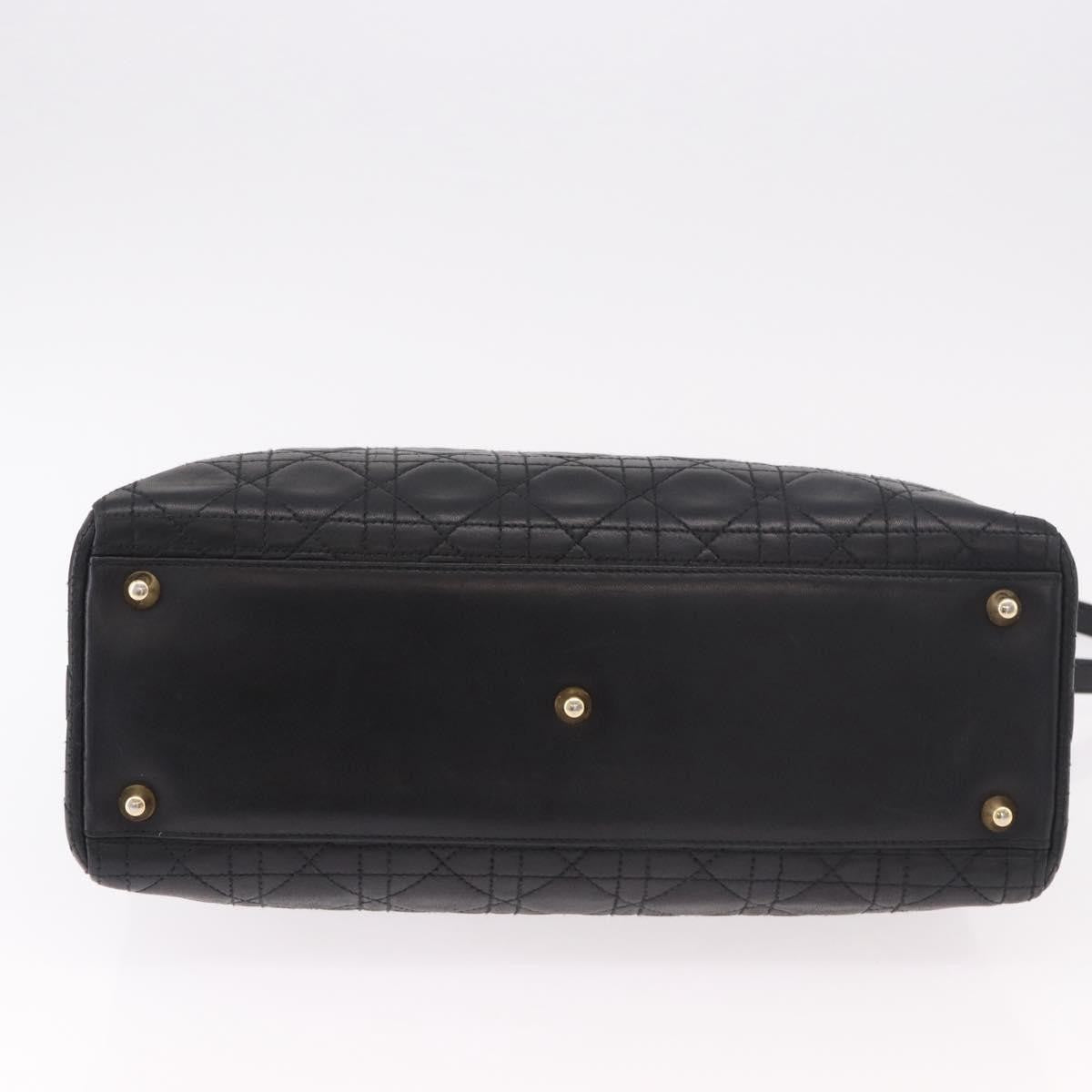 Christian Dior Vintage Lady Dior Leather Black Leather Handbag (Pre-Owned)