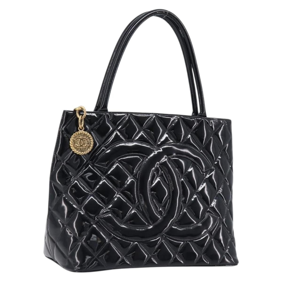 Chanel Medallion Quilted Patent Black Patent_Leather Tote Bag Bag (Pre-Owned)