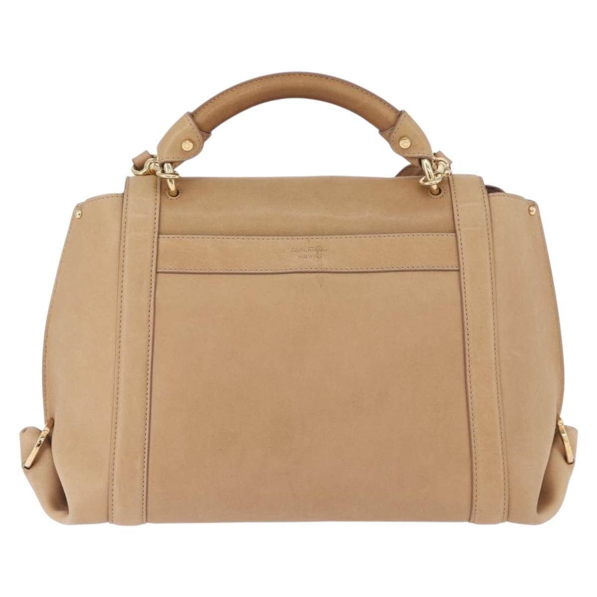 Salvatore Ferragamo Suzanna Satchel Smooth Leather Beige Leather Handbag (Pre-Owned)