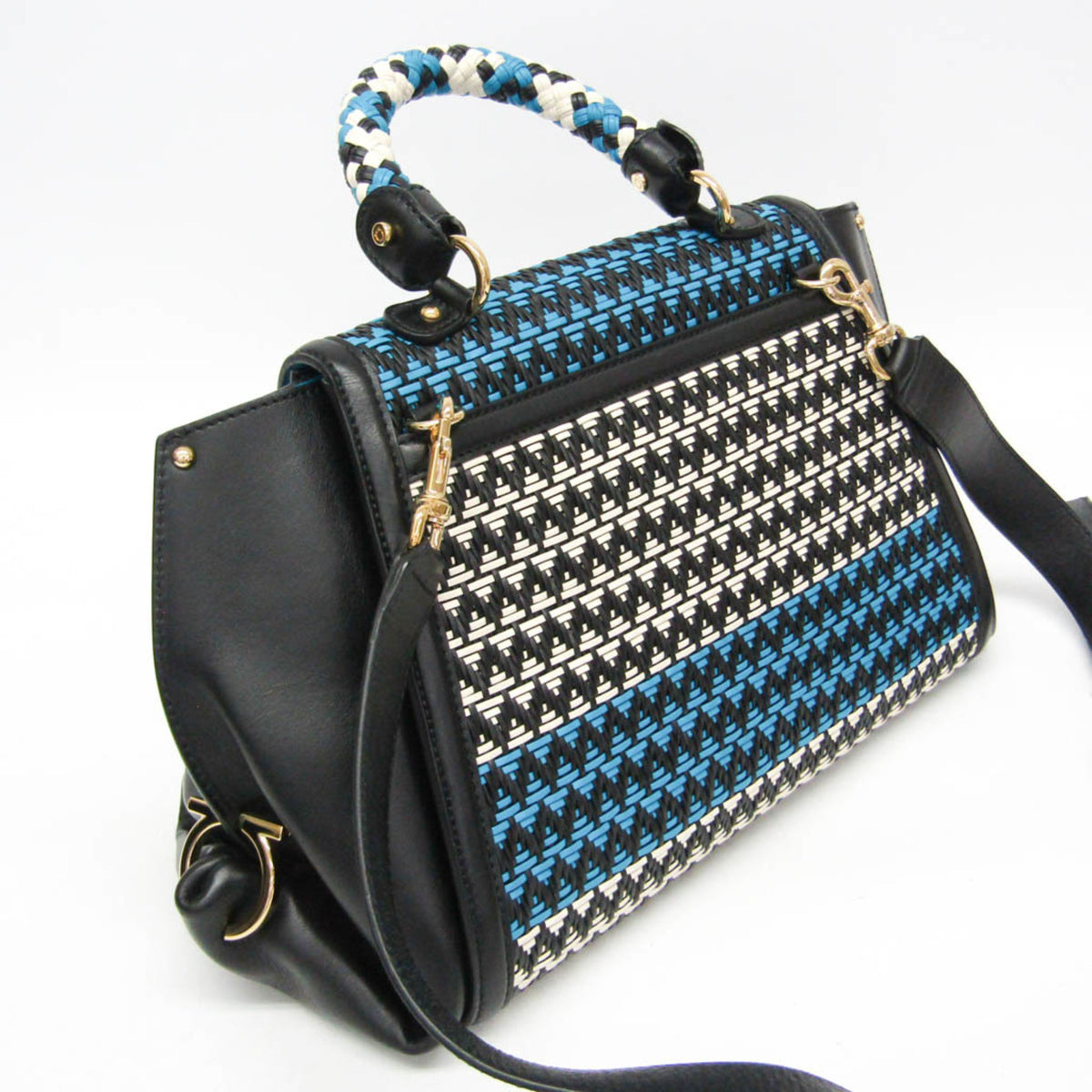 Salvatore Ferragamo Sofia Satchel Multicolor Woven Leather Multicolour Leather Handbag (Pre-Owned)