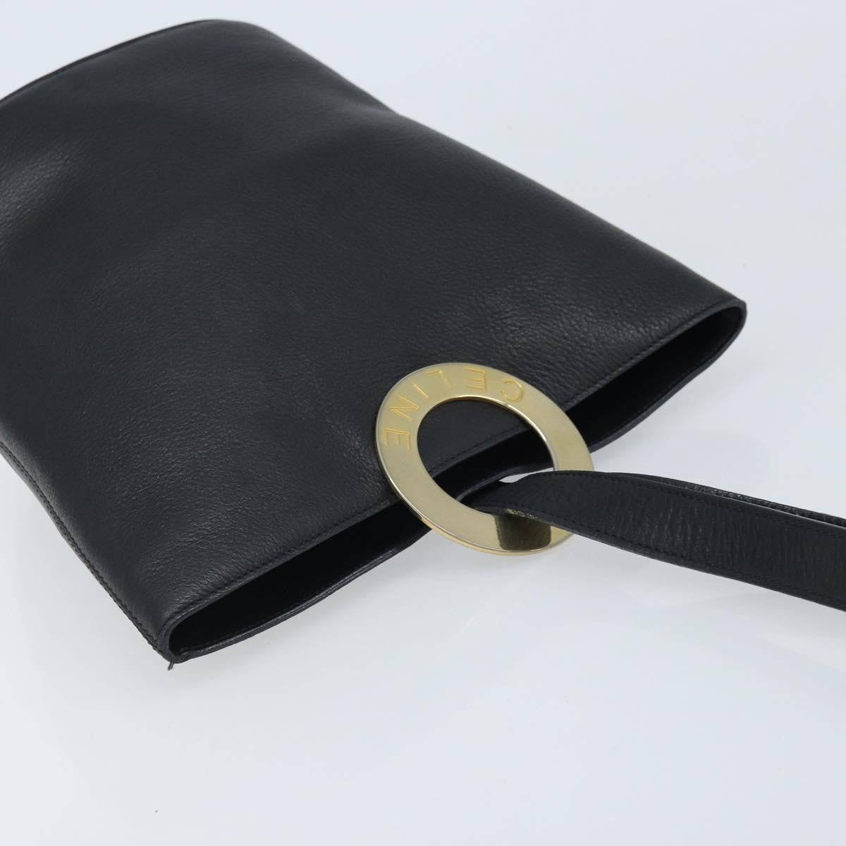 Celine Circle Logo Leather Black Leather Handbag (Pre-Owned)