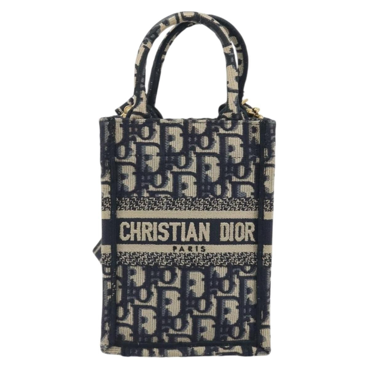 Christian Dior Book Tote Phone Oblique Canvas Navy Canvas Tote Bag Bag (Pre-Owned)