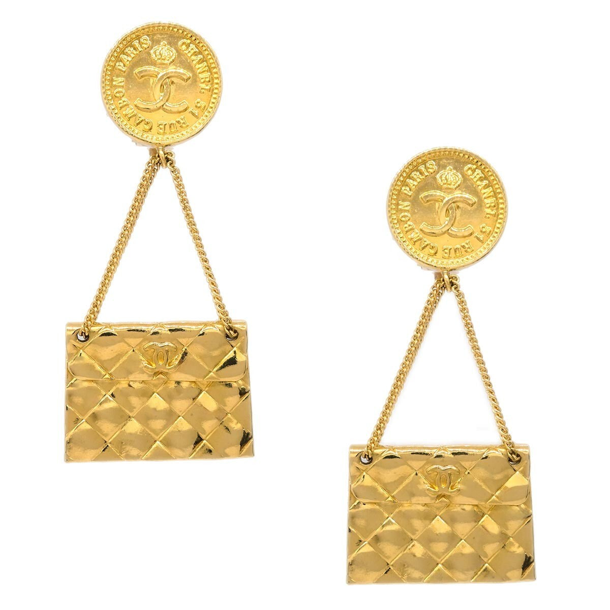 Chanel 31 Rue Cambon Flap Bag Clip-On Metal Gold Gold_Plated Earrings Jewelry (Pre-Owned)