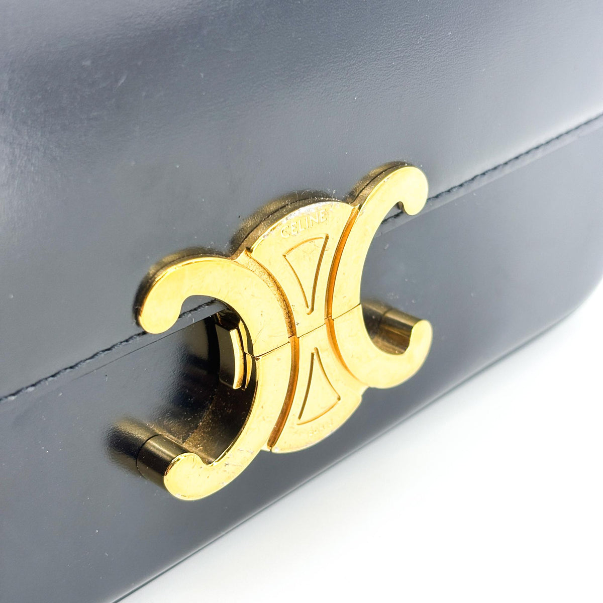 Celine Triomphe East-West Smooth Calfskin Black Leather Shoulder Bag Bag (Pre-Owned)