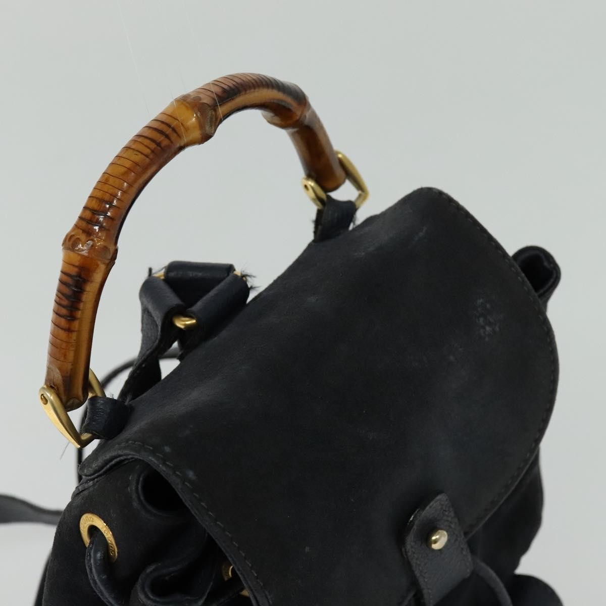 Gucci Gucci Bamboo Daim Navy Suede Backpack Bag (Pre-Owned)