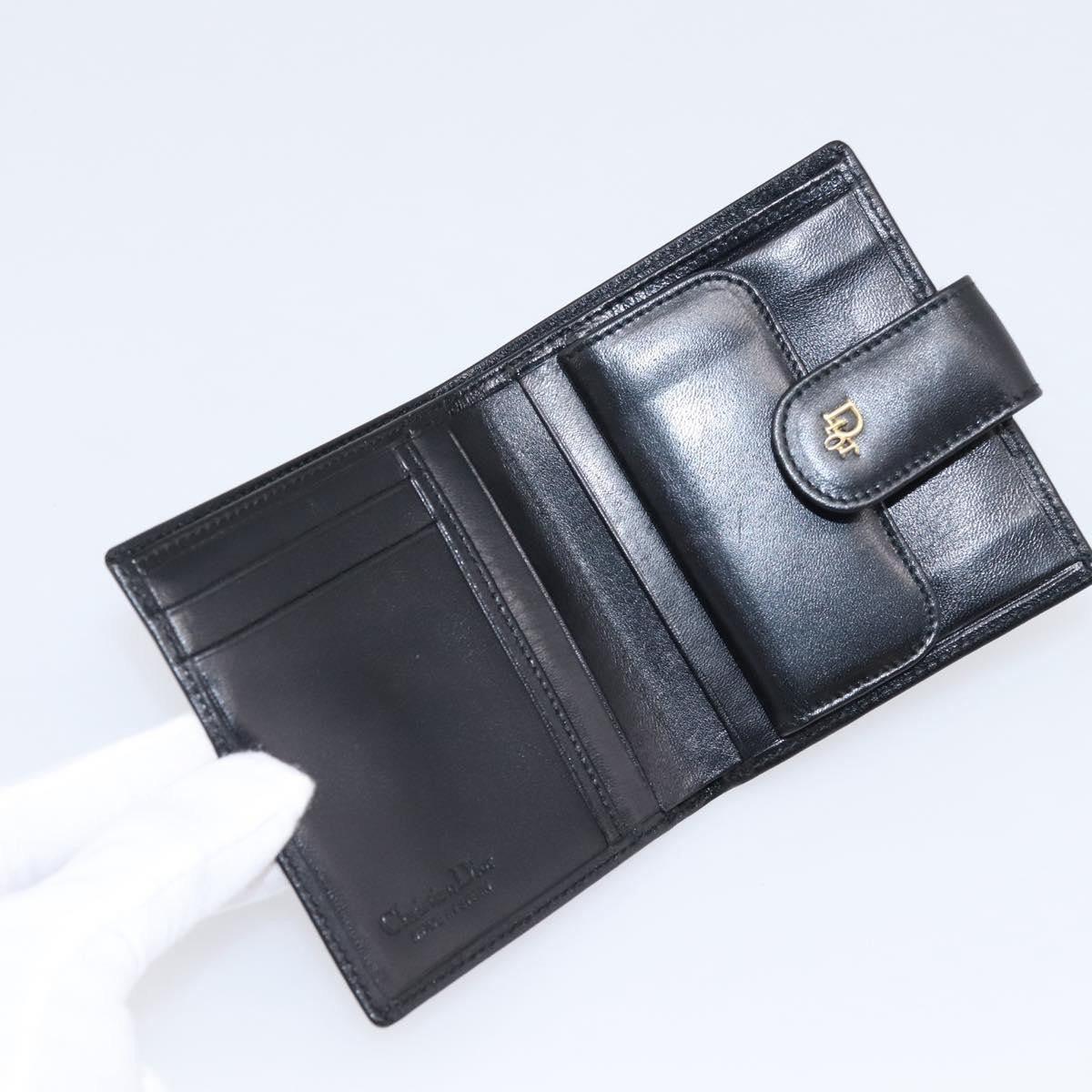 Christian Dior Bifold Card Holder Leather Black Leather Card Holders Accessory (Pre-Owned)
