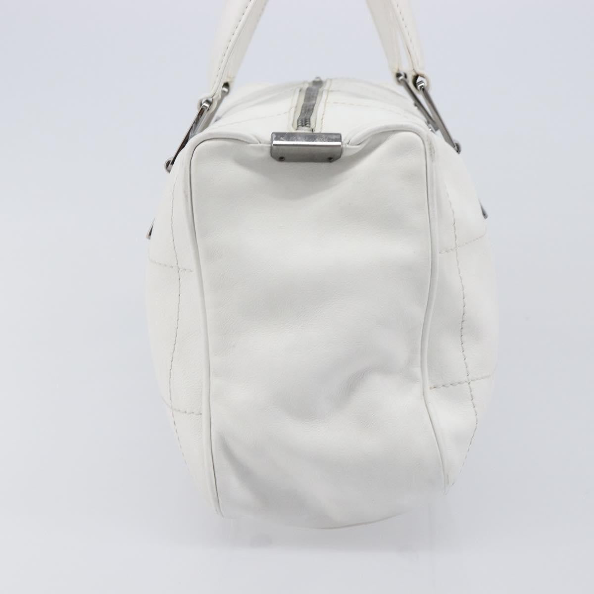 Chanel Square Stitch Cc Boston Quilted Leather White Leather Handbag (Pre-Owned)
