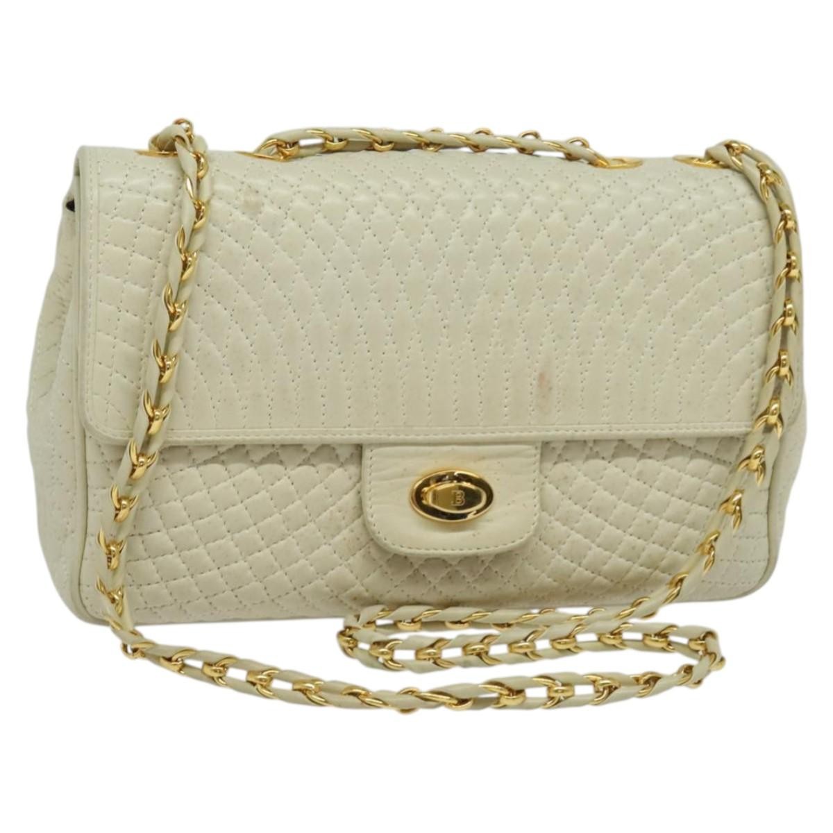 Bally Vintage Chain Quilted Leather White Leather Shoulder Bag Bag (Pre-Owned)