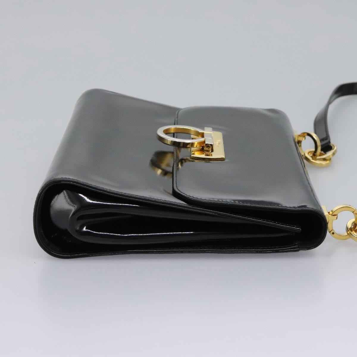 Salvatore Ferragamo Gancini Flap Patent Leather Black Patent_Leather Shoulder Bag Bag (Pre-Owned)