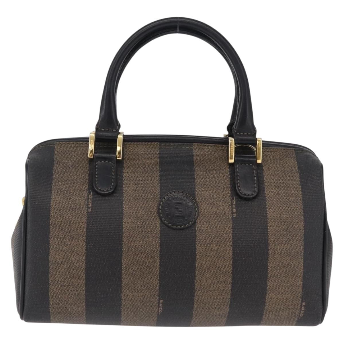 Fendi Vintage Pequin Boston Coated Canvas Brown Canvas Handbag (Pre-Owned)