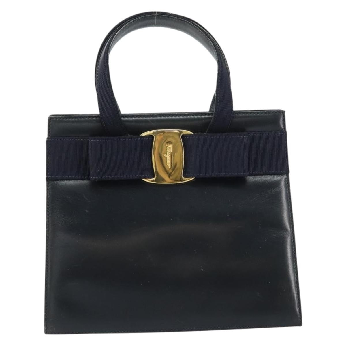 Salvatore Ferragamo Convertible Vara Bow Leather Navy Leather Handbag (Pre-Owned)