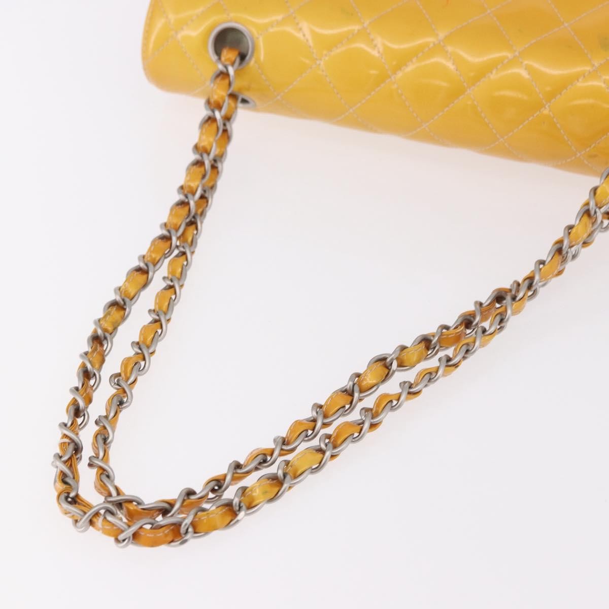Chanel Timeless - Classic Double Flap Quilted Patent Yellow Patent_Leather Shoulder Bag Bag (Pre-Owned)