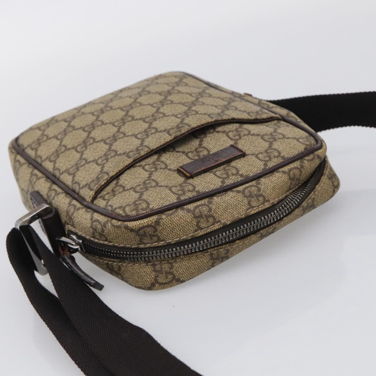 Gucci Vintage Front Pocket Flat Messenger Gg Canvas And Leather Beige Canvas Shoulder Bag Bag (Pre-Owned)