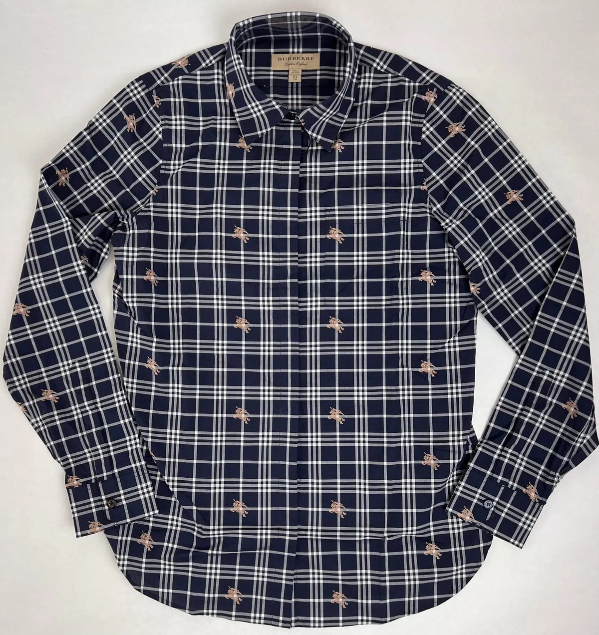 Burberry Women's Navy Checkered Button Up Dress Shirt (38 IT / 6 UK / 4 US)
