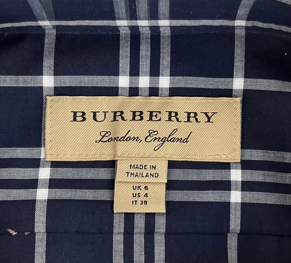 Burberry Women's Navy Checkered Button Up Dress Shirt (38 IT / 6 UK / 4 US)