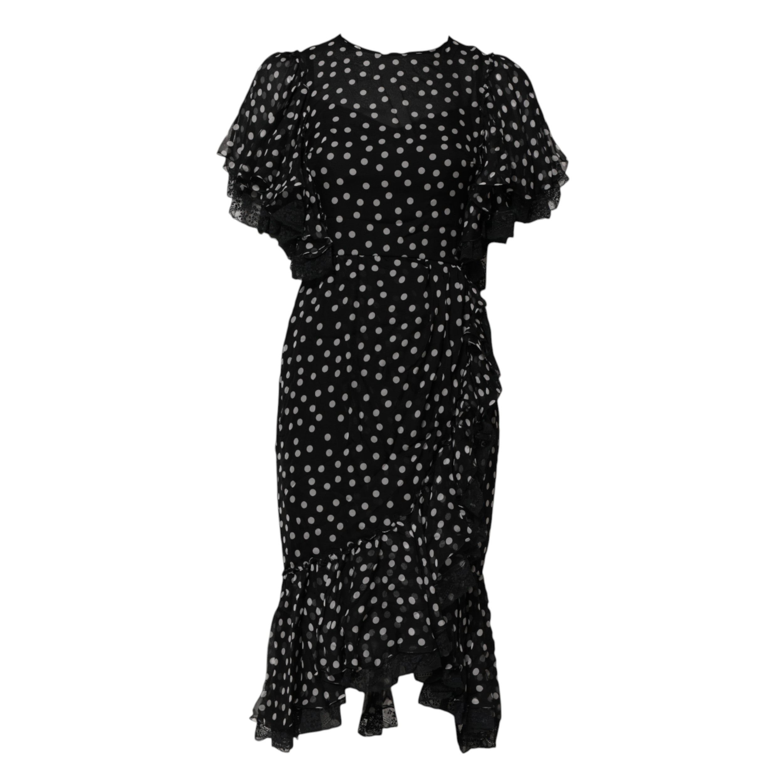 Dolce & Gabbana Black White Lace Polka Dot Chiffon Women's Dress