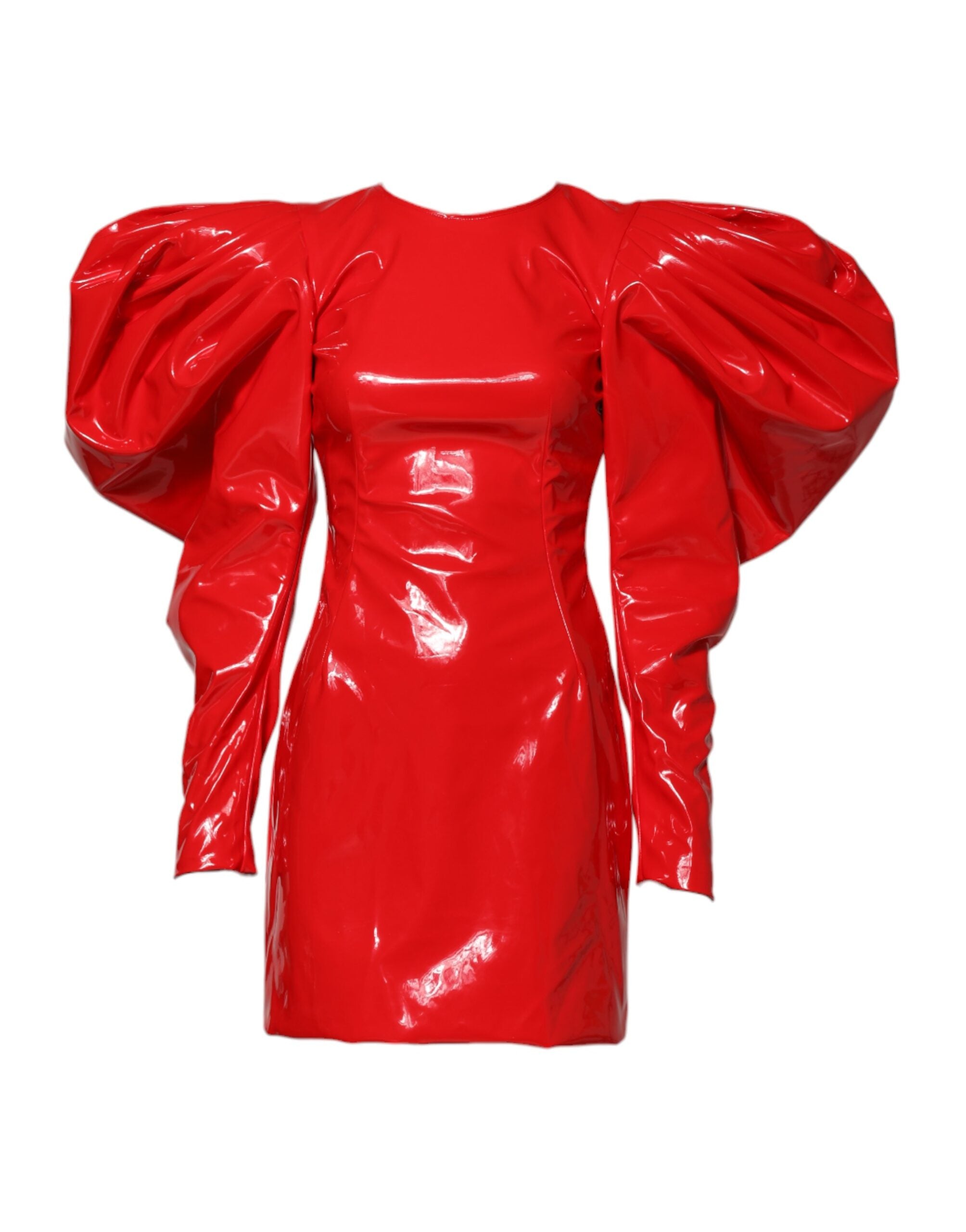 Dolce & Gabbana Red Patent Leather Puff Sleeves Mini Women's Dress