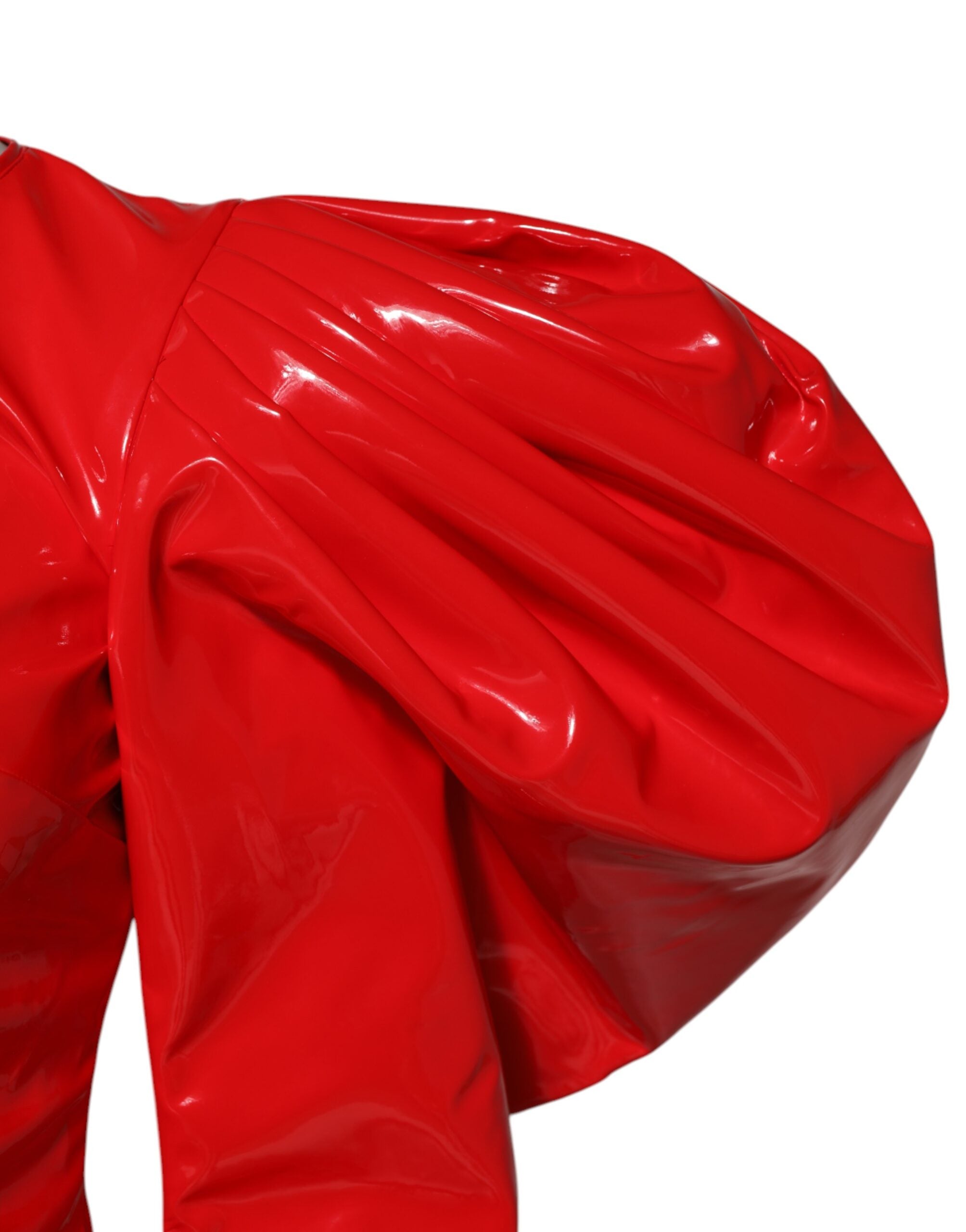 Dolce & Gabbana Red Patent Leather Puff Sleeves Mini Women's Dress