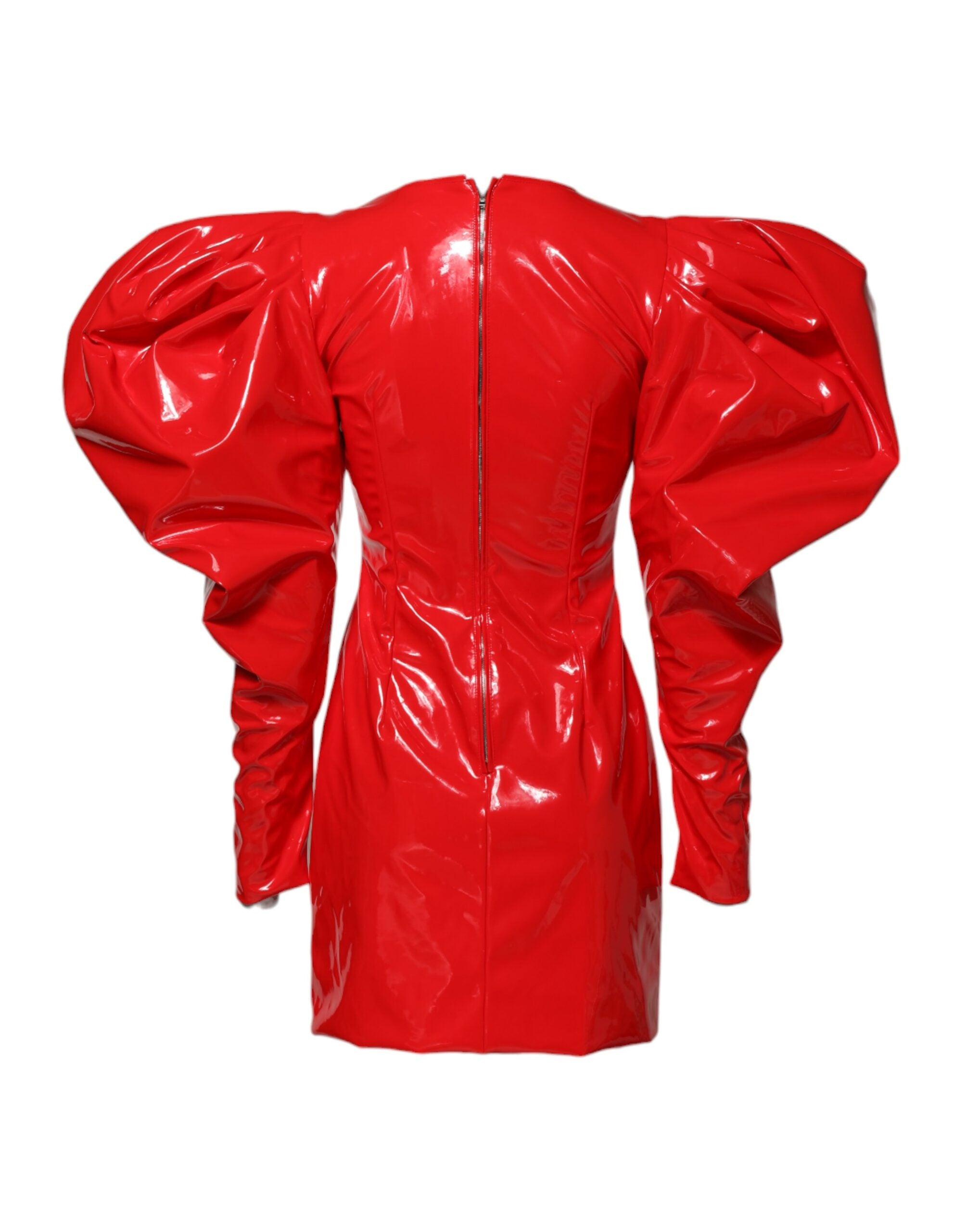 Dolce & Gabbana Red Patent Leather Puff Sleeves Mini Women's Dress