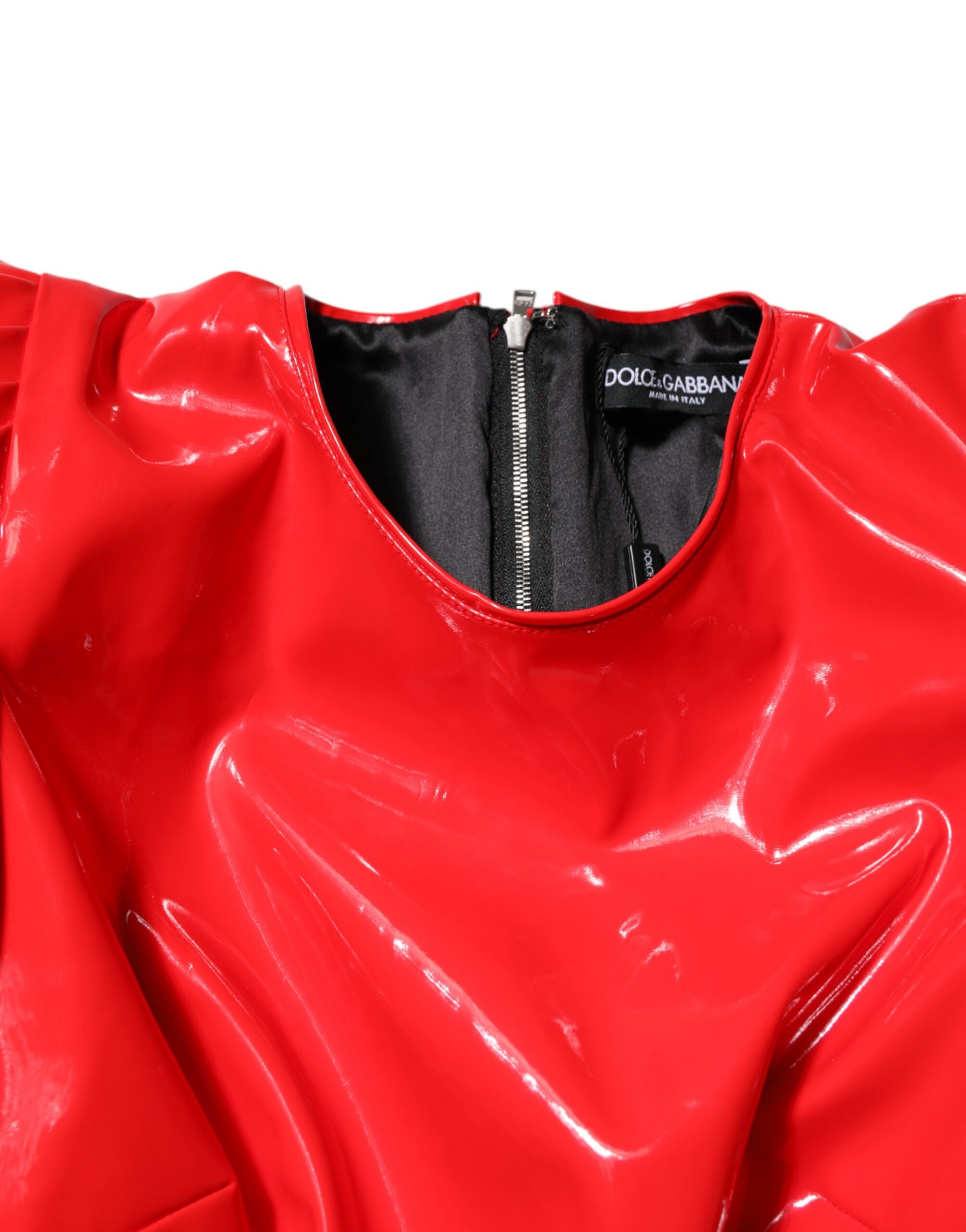 Dolce & Gabbana Red Patent Leather Puff Sleeves Mini Women's Dress