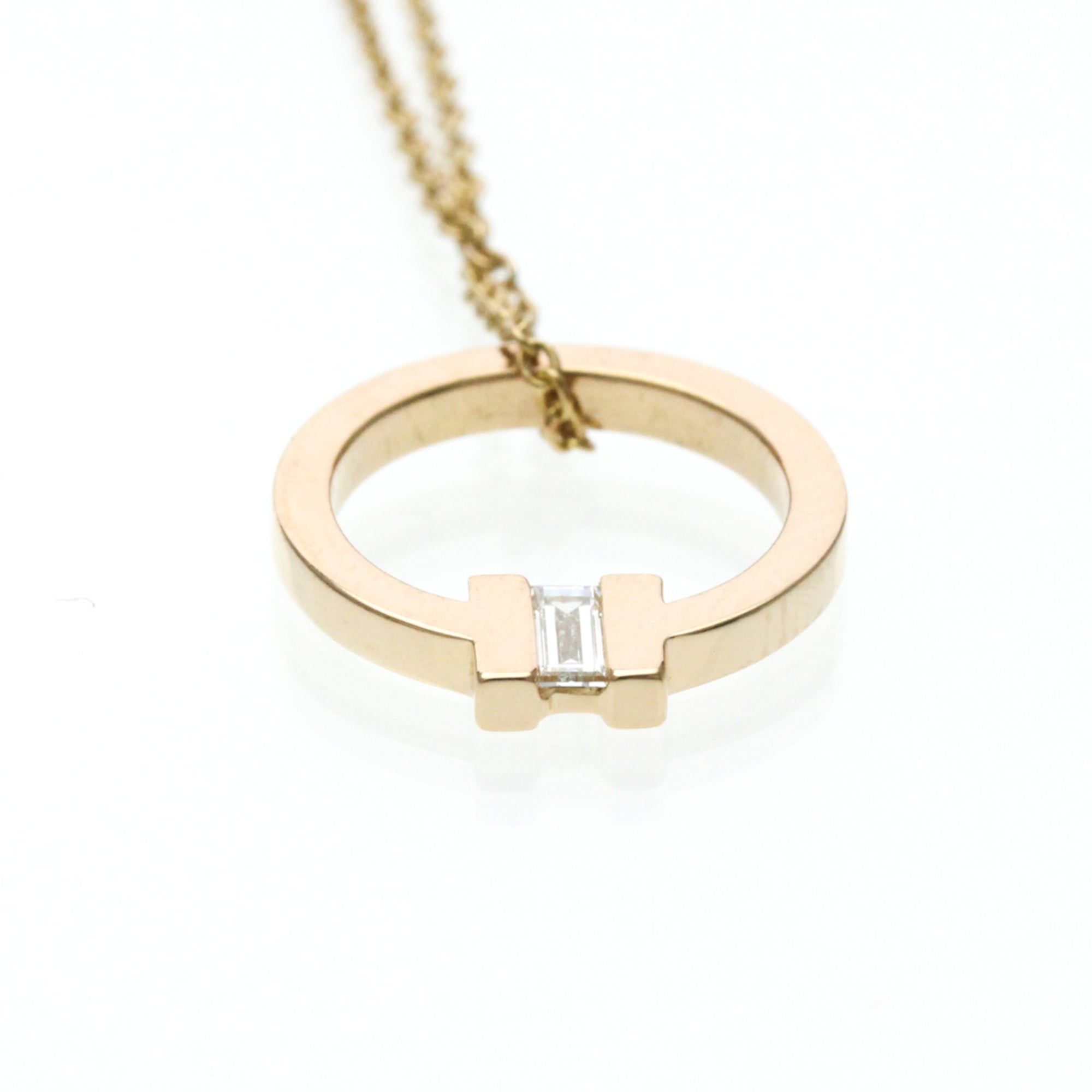 Tiffany & Co. T Circle Pendant 18K Rose Gold With Diamond Gold Pink_Gold Necklace Jewelry (Pre-Owned)