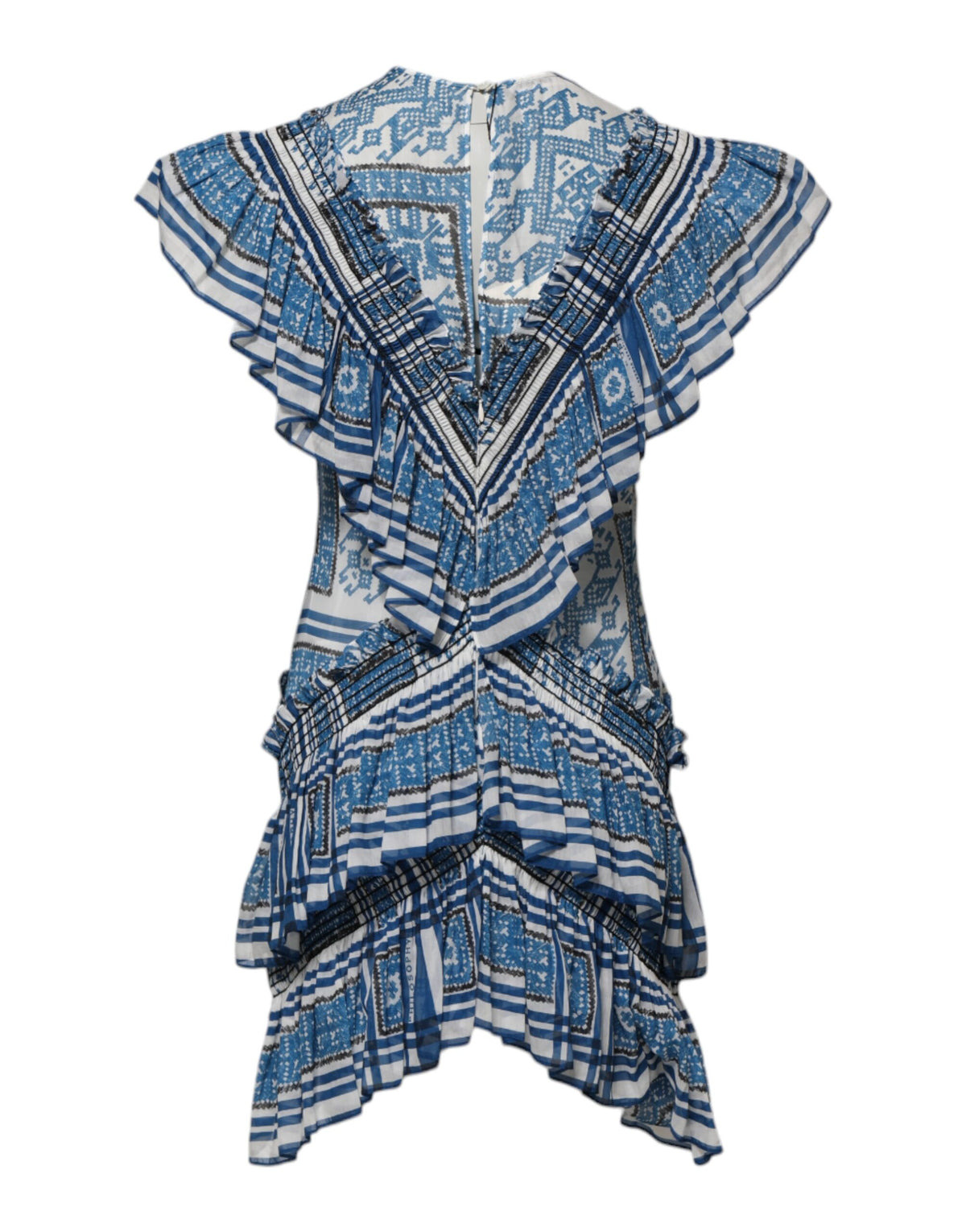 Philosophy di Lorenzo Serafini Blue Patterned Layered Short Sleeves Mini Women's Dress
