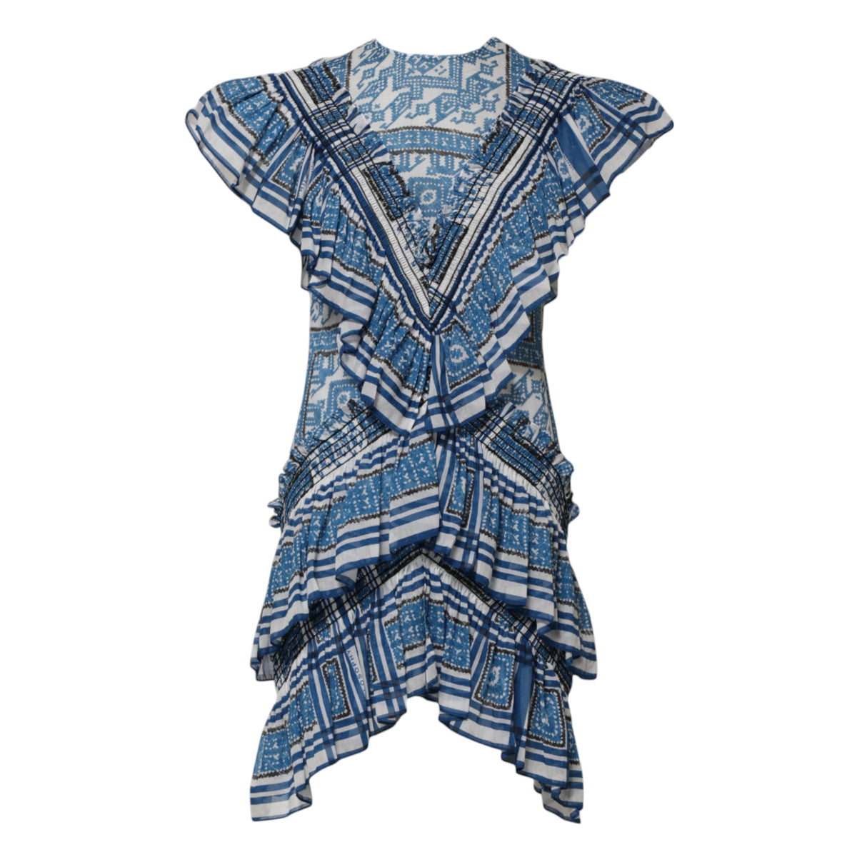 Philosophy di Lorenzo Serafini Blue Patterned Layered Short Sleeves Mini Women's Dress