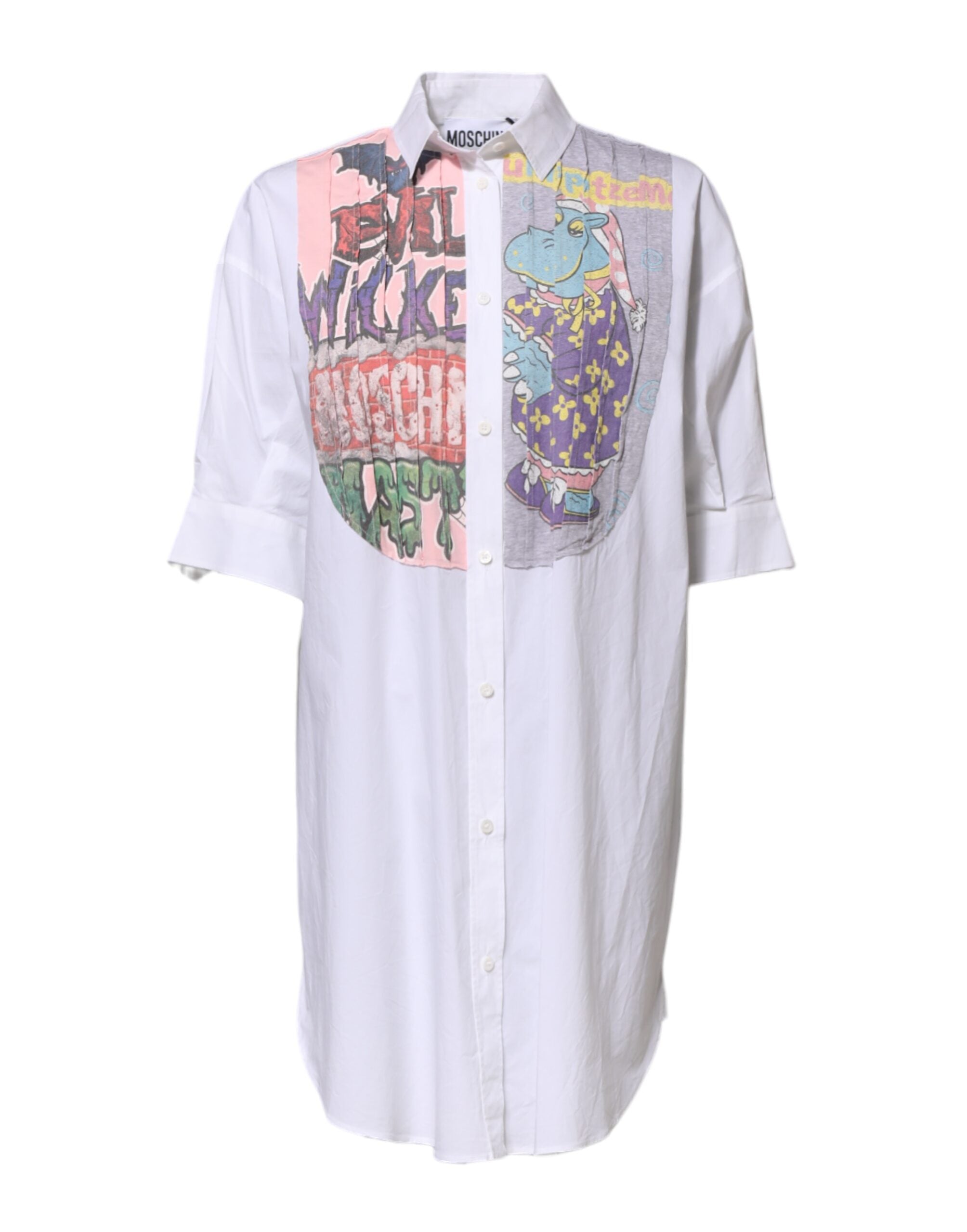 Moschino Couture White Printed Collared Button Mini Shirt Women's Dress (Pre-Owned)