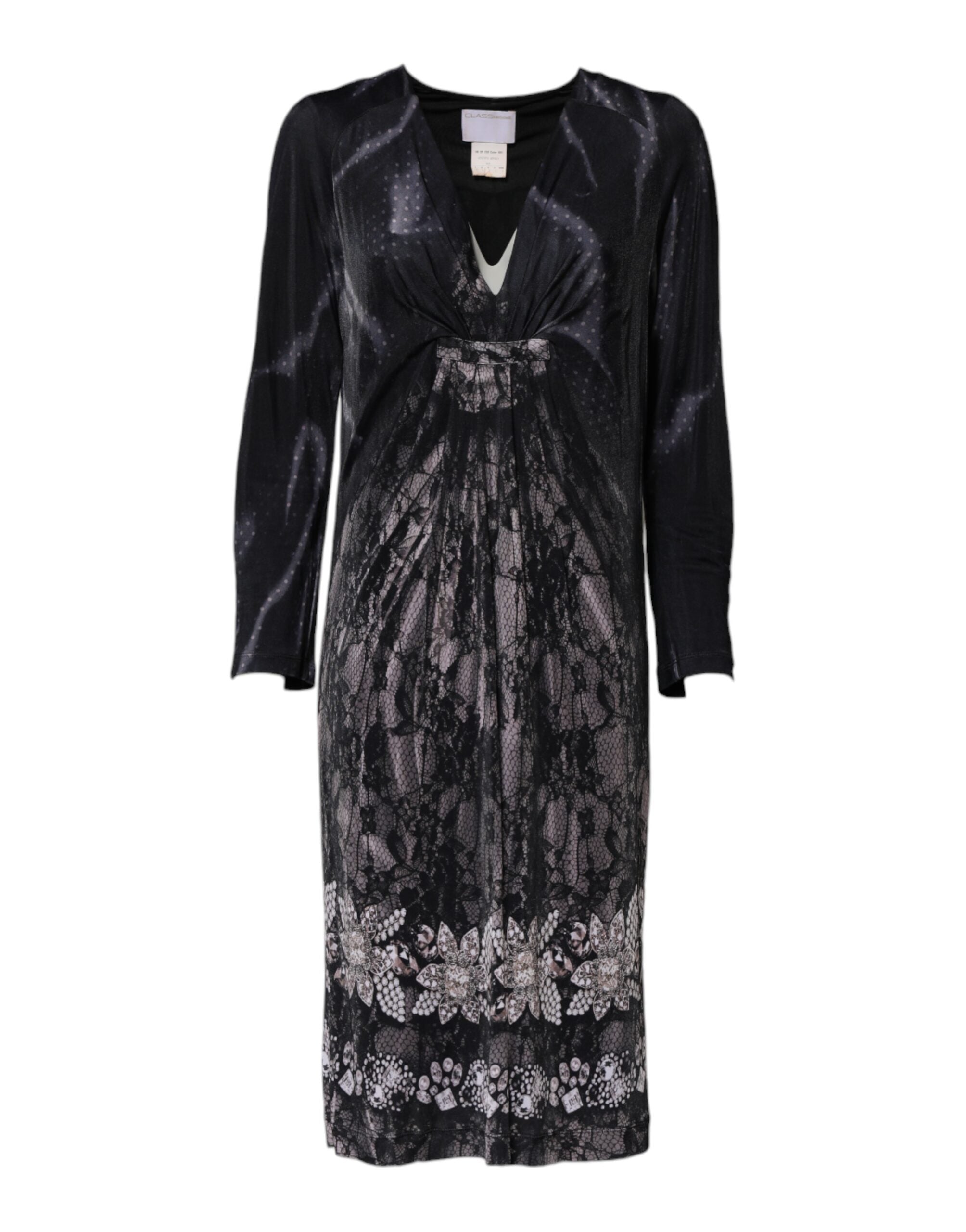 Roberto Cavalli Black Floral Viscose Sheath Midi Women's Dress (Pre-Owned)