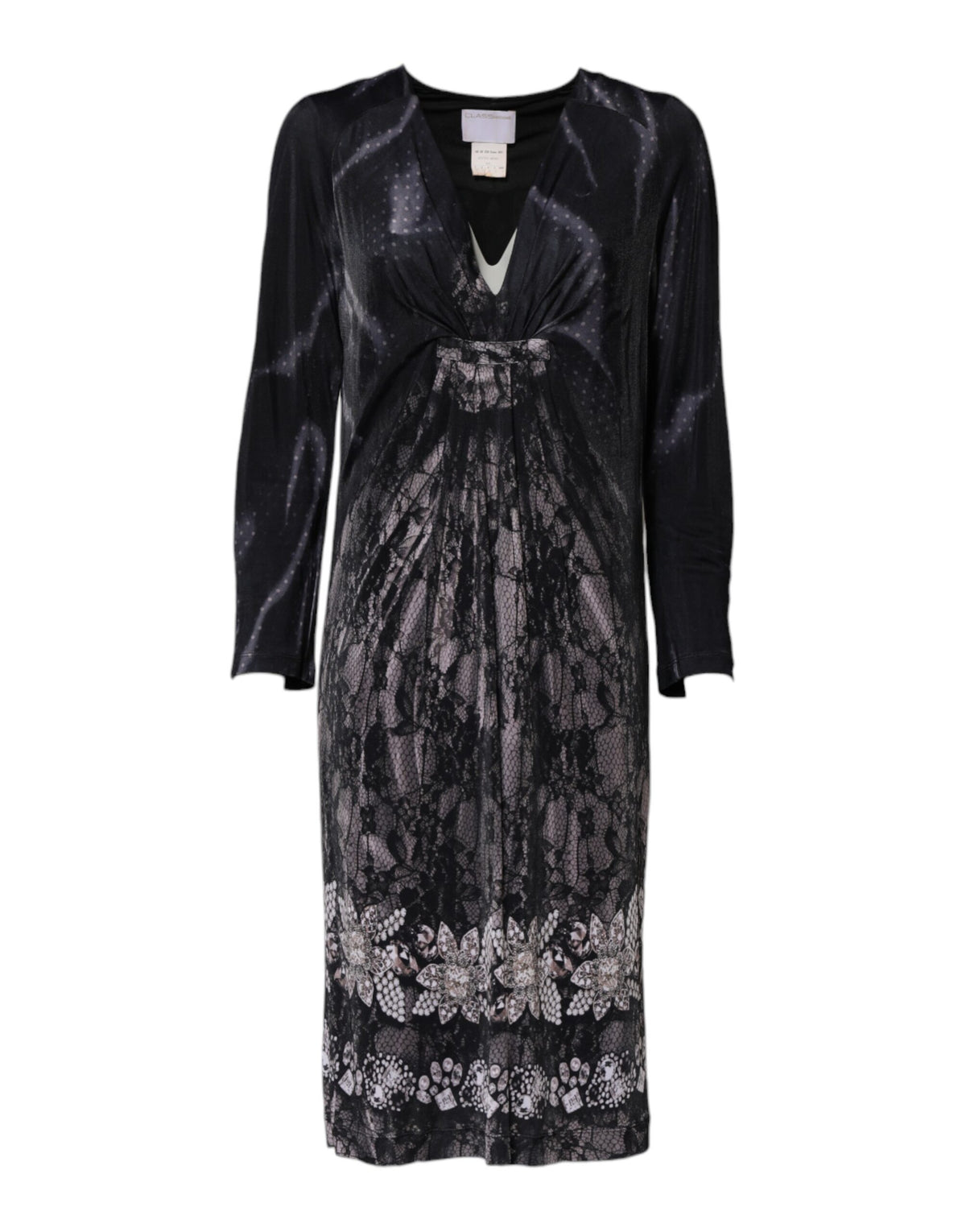Roberto Cavalli Black Floral Viscose Sheath Midi Women's Dress (Pre-Owned)