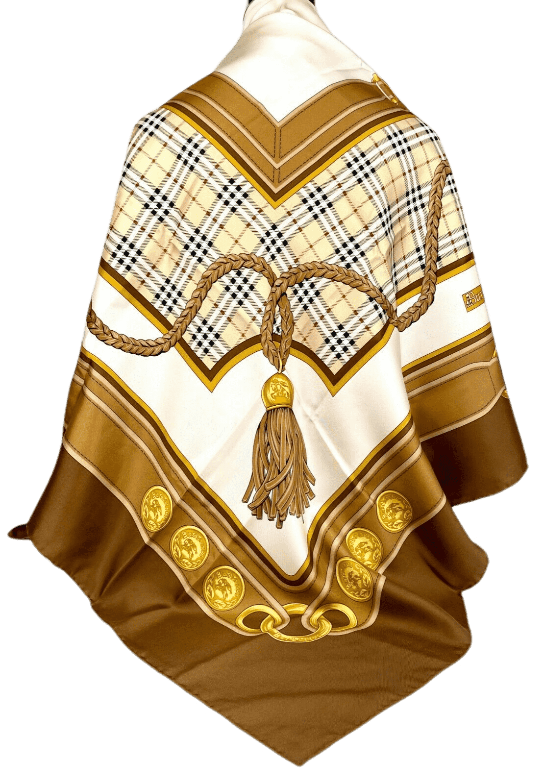 New Burberry Women's Brown Silk Large Scarf Shawl with Horse Tassel Print