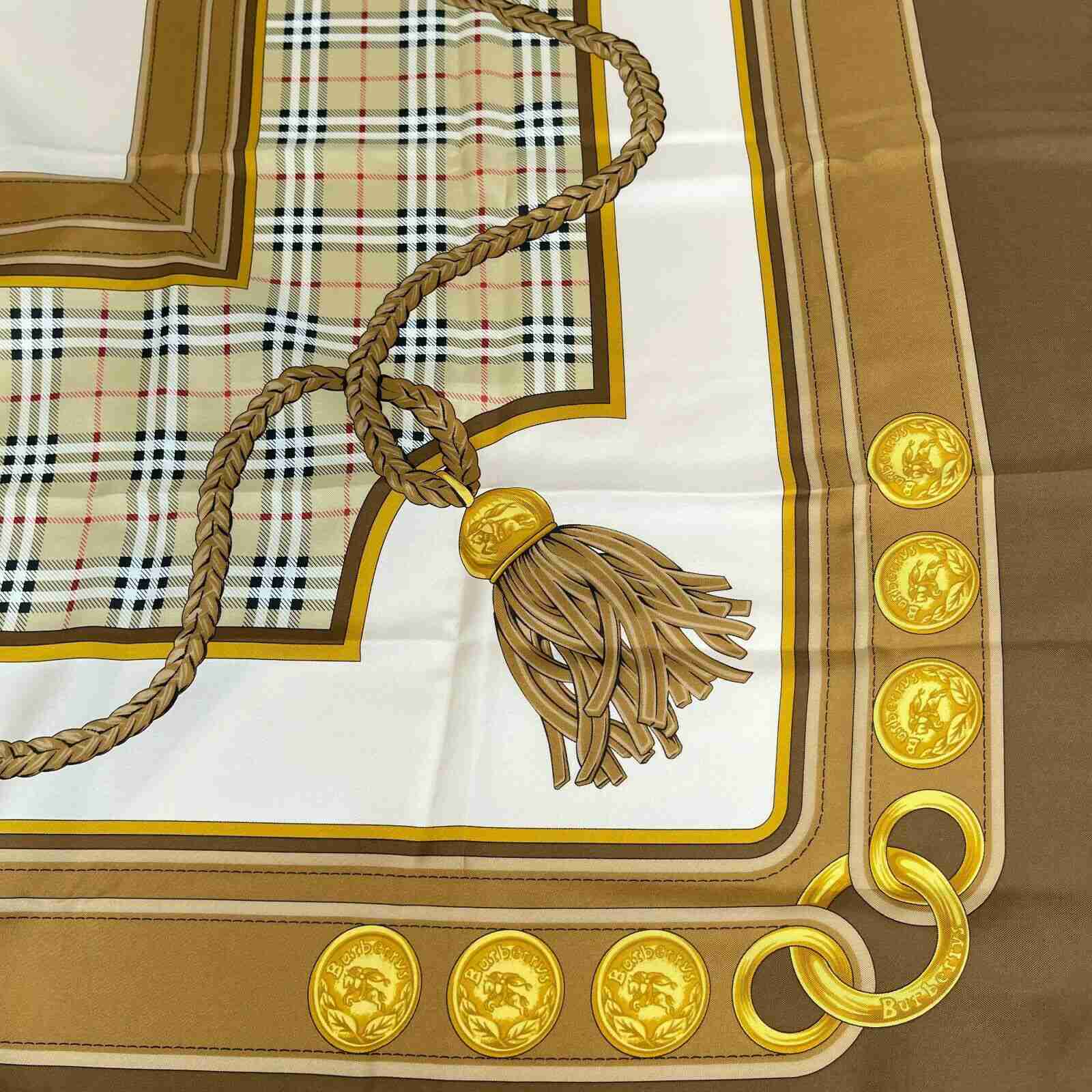New Burberry Women's Brown Silk Large Scarf Shawl with Horse Tassel Print