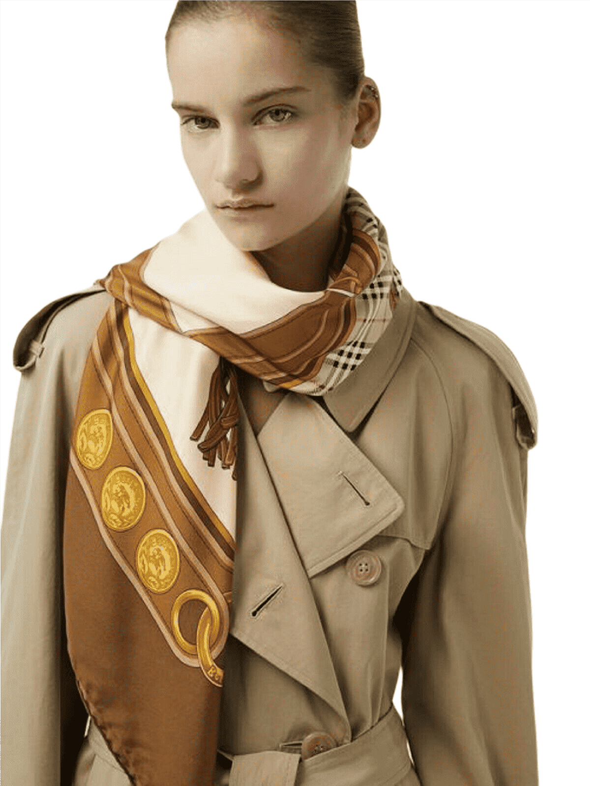 Burberry Women's Brown Silk Large Scarf Shawl with Horse Tassel Print