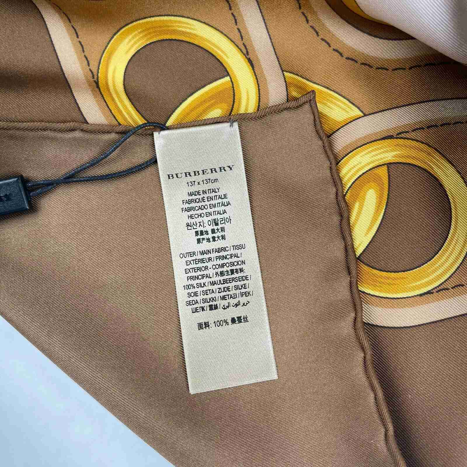 New Burberry Women's Brown Silk Large Scarf Shawl with Horse Tassel Print