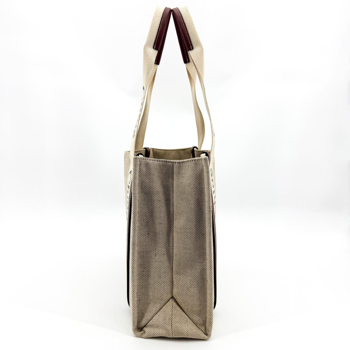Chloe Woody Tote Canvas With Leather Beige Canvas Handbag (Pre-Owned)