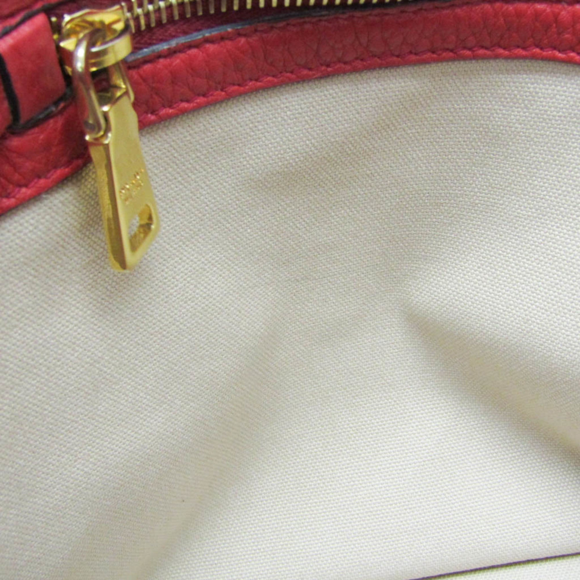 Prada Vintage Tote Leather Red Leather Tote Bag Bag (Pre-Owned)