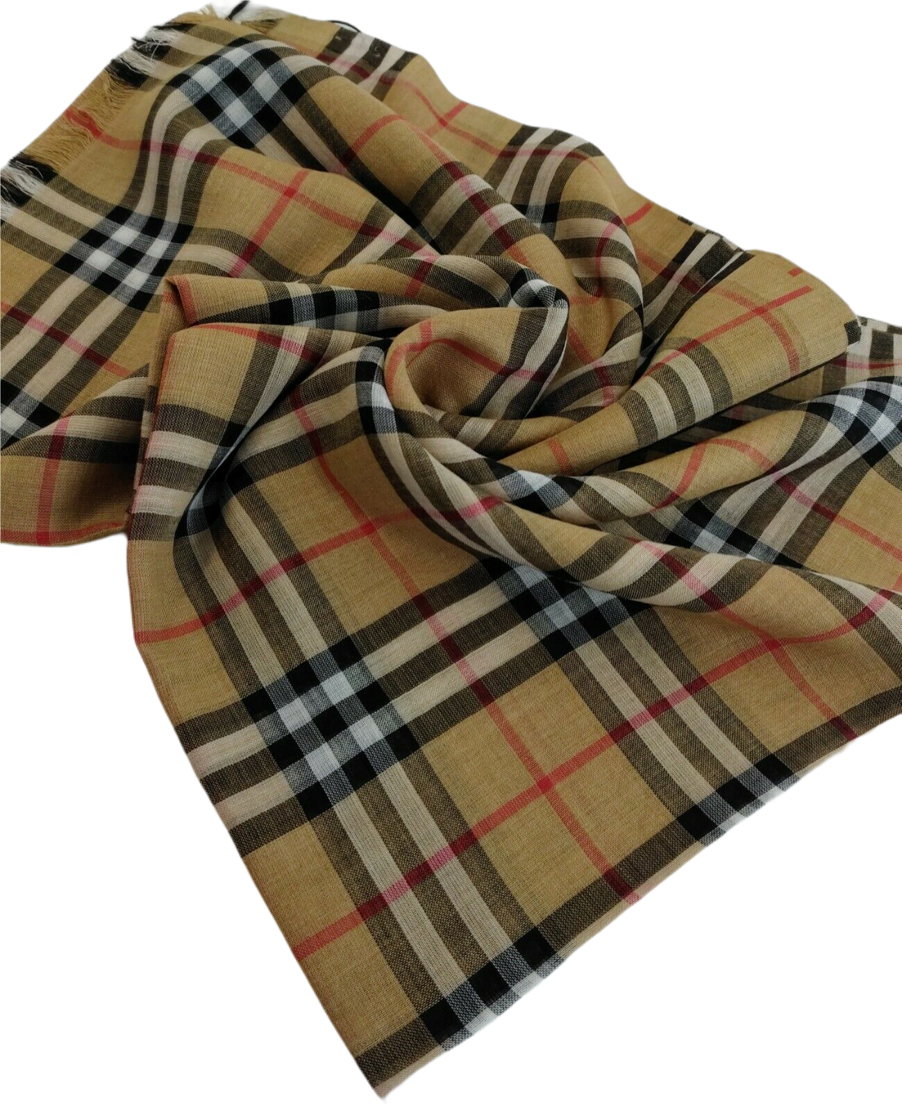 Burberry Classic Gauze Vintage Brown Checker Wool Silk Scarf