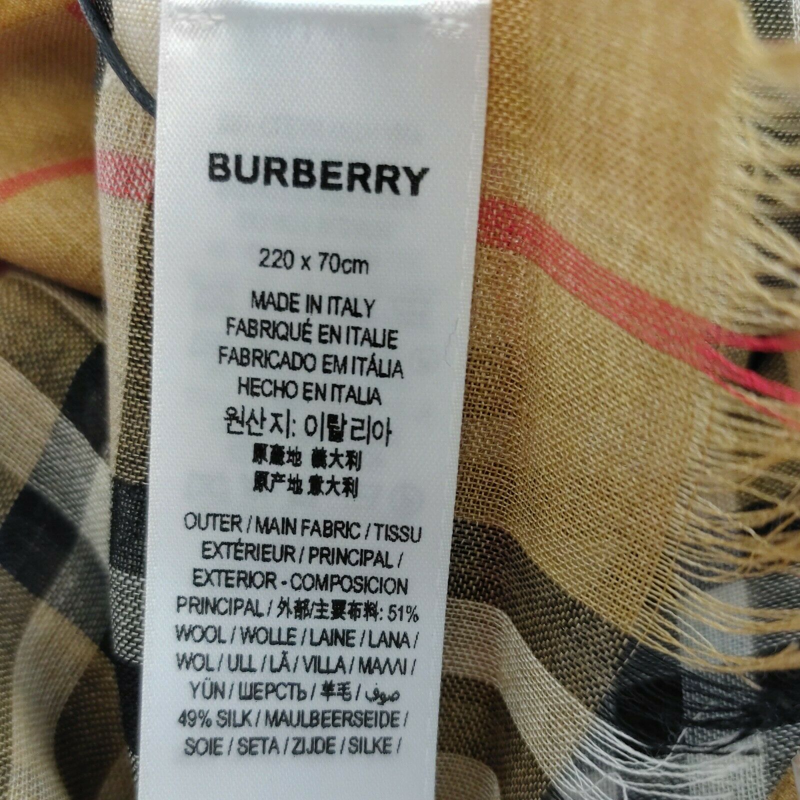Burberry Classic Gauze Vintage Brown Checker Wool Silk Scarf