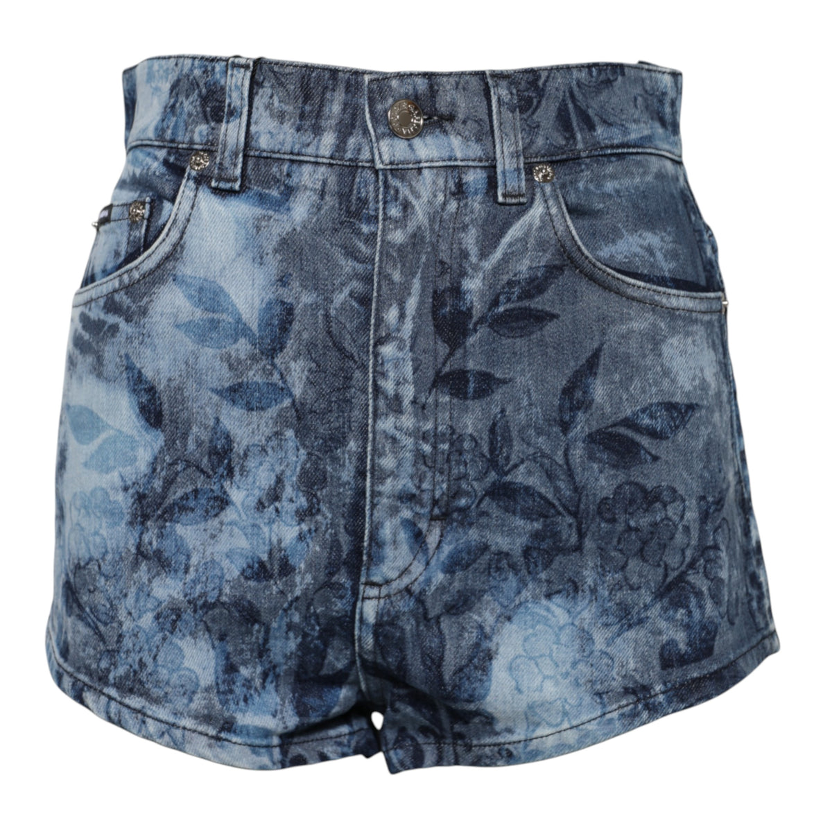Dolce & Gabbana Blue Floral Print Denim Cotton Hot Pants Women's Shorts