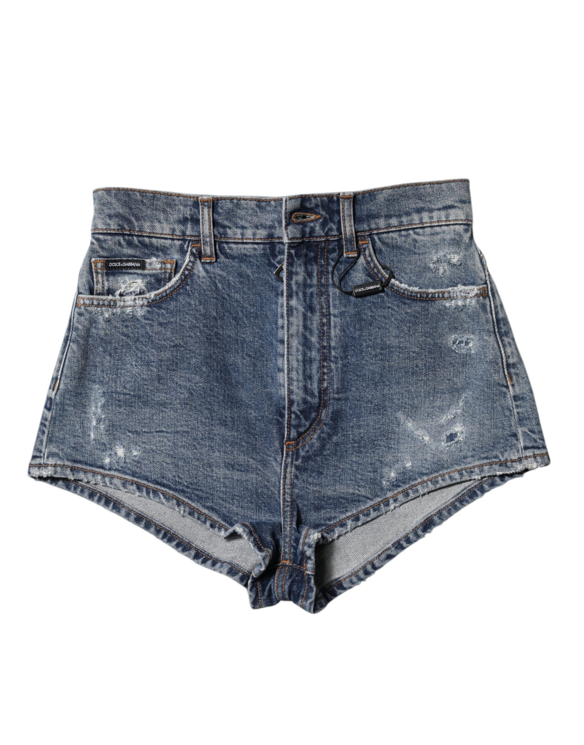 Dolce & Gabbana Blue Tattered Denim Cotton Hot Pants Women's Shorts