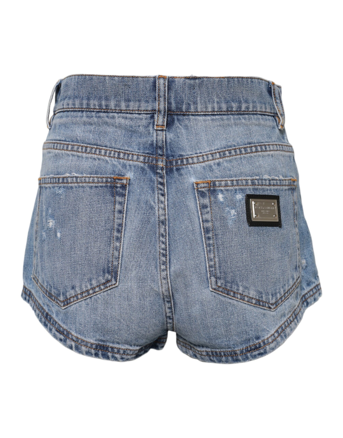 Dolce & Gabbana Blue Logo Plaque Denim Cotton Hot Pants Women's Shorts