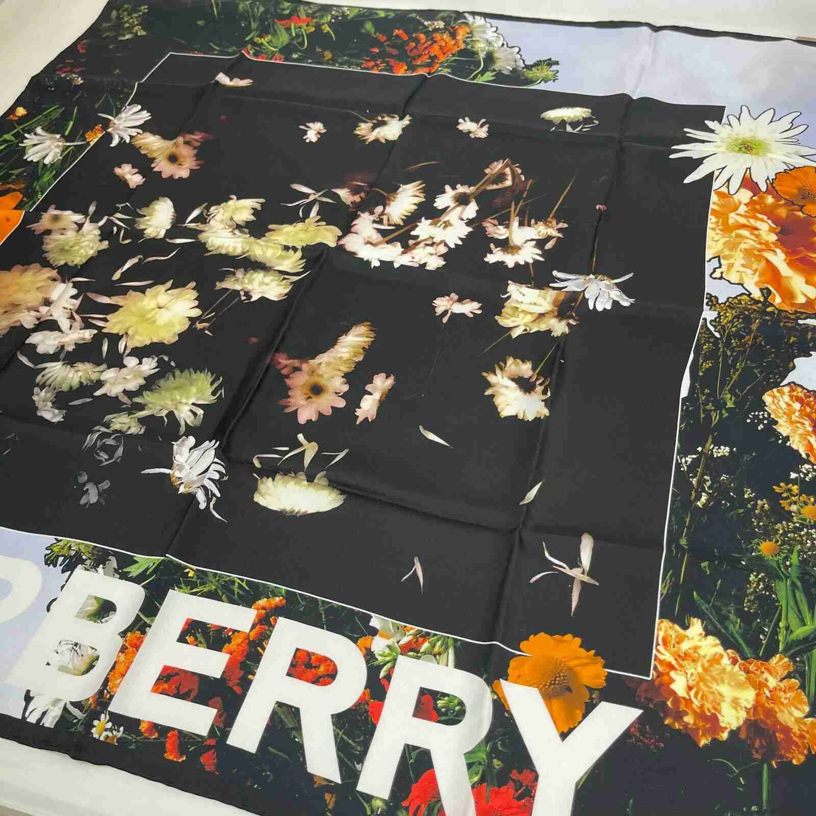 Burberry Women's Black Silk Square Scarf with Flower Print