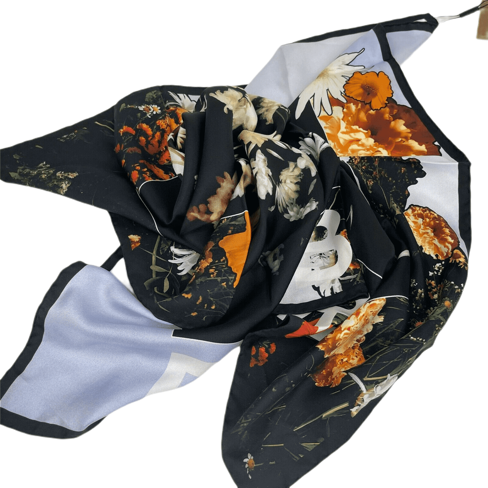 Burberry Women's Black Silk Square Scarf with Flower Print